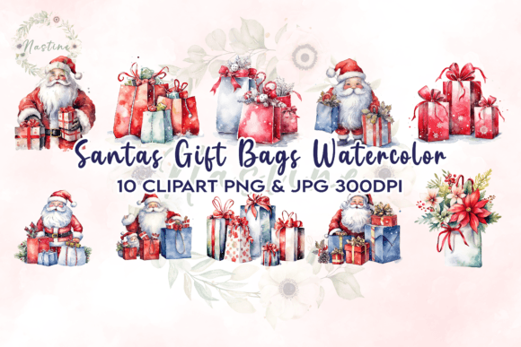Download Santas Gift Bags Watercolor Clipart - Premium Resources